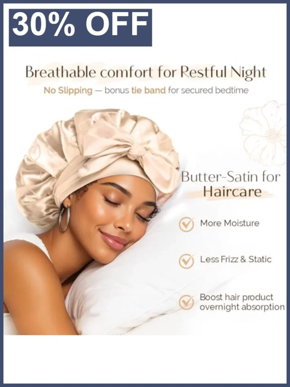 Satin Bonnet Adjustable Double Layer Sleep Hair Wrap Tie Band